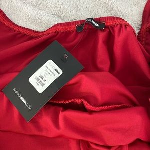 Red FashionNova jumpsuit